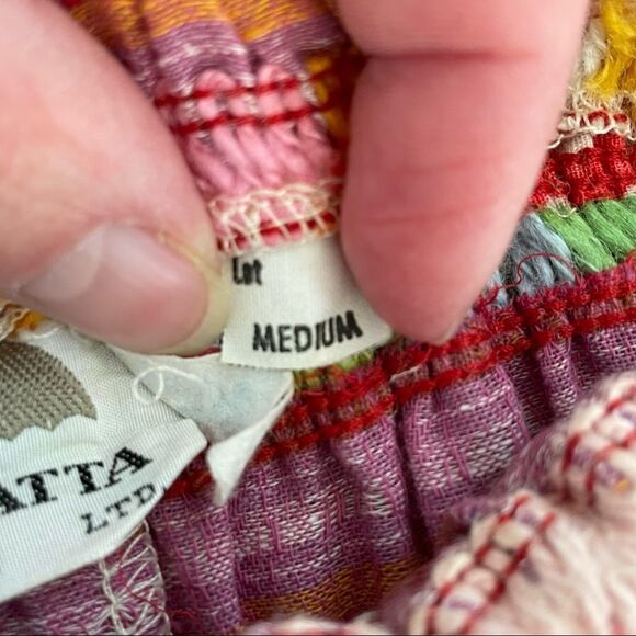 Vintage 70s F.A. Chatta Mixed Material Patchwork Stripe Maxi Skirt M - Picture 10 of 11